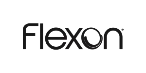 The Flexon brand logo displays the name in dark gray with a circular, stylized element within the letter O, suggesting flexibility.