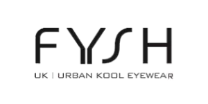 A logo displaying the word "FYSH" in stylized outlined letters with "UK | URBAN KOOL EYEWEAR" beneath it.