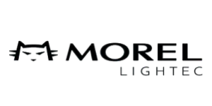 The logo for the brand Morel Lightec, featuring a stylized cat head icon next to the words 'MOREL' above 'LIGHTEC'.